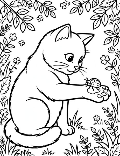 Cat and Ladybug coloring page