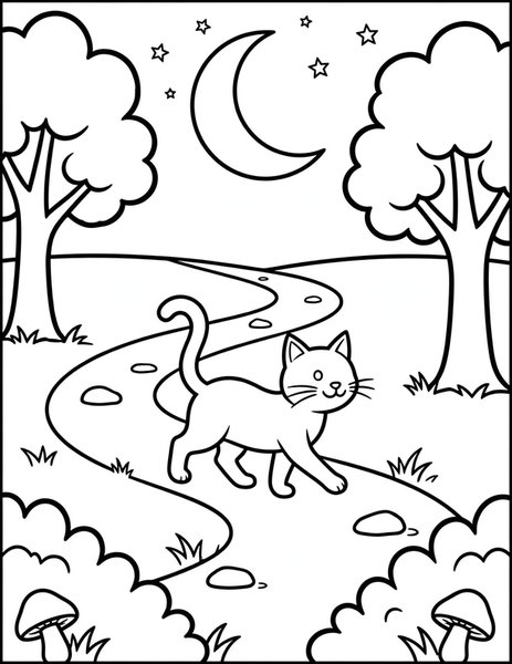 Black Cat Crossing the Path coloring page