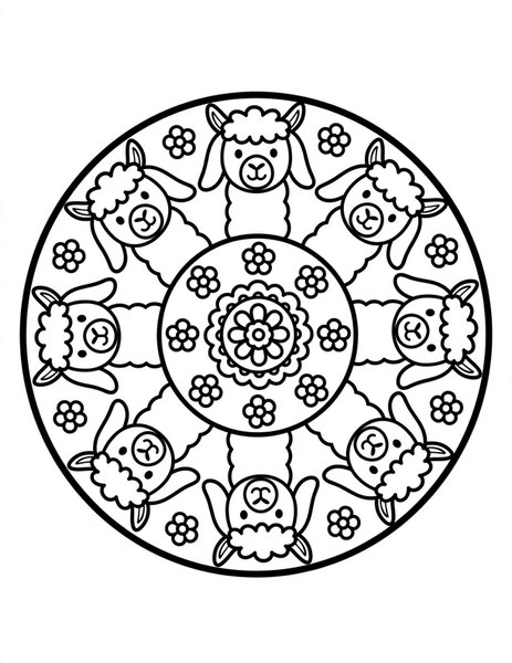 Llama Face Mandala coloring page