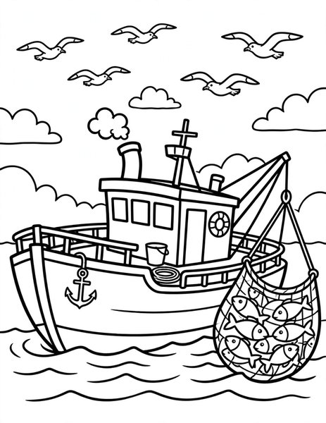 Fishing Trawler Trip coloring page