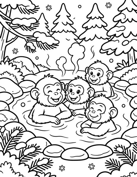 Macaque Onsen Soak coloring page