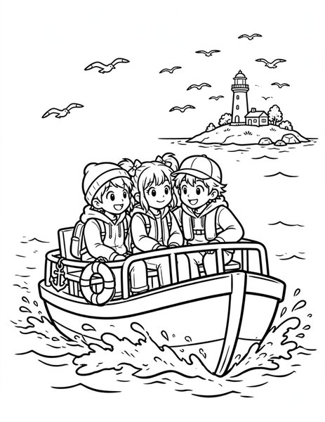 Ferry to the Island coloring page