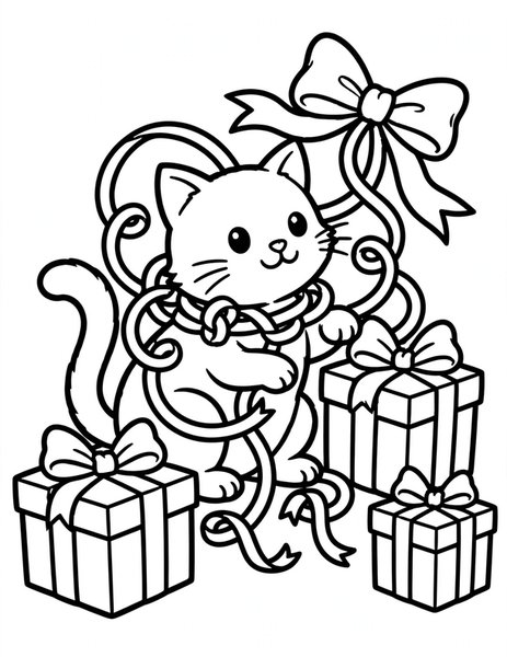 Cat Gift Wrap coloring page