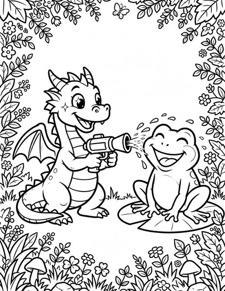 Dragon Water Fight coloring page