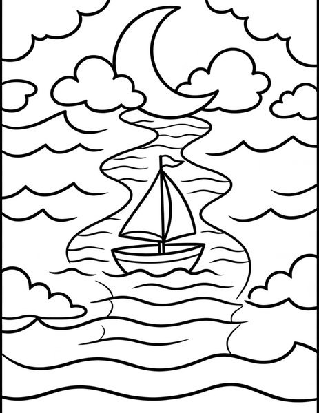 Moonlight Sail coloring page