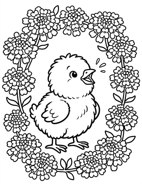 Chick in Candytuft coloring page