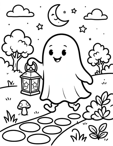 Ghost Lantern Walk coloring page