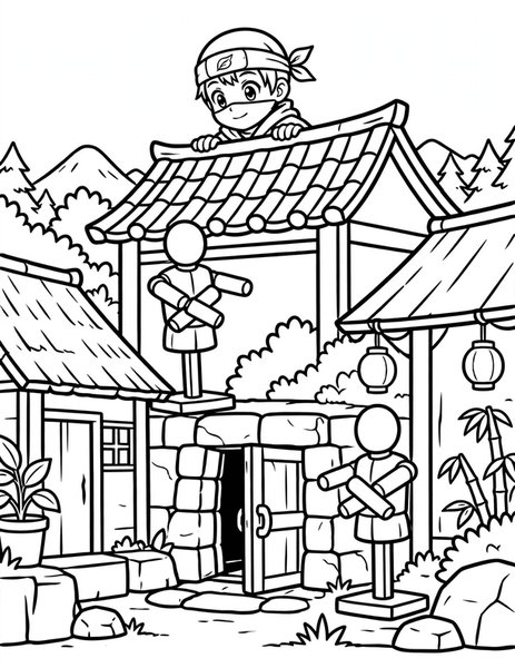 Ninja Village Hideout coloring page