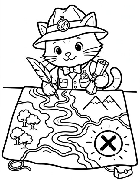 Cat Cartographer coloring page