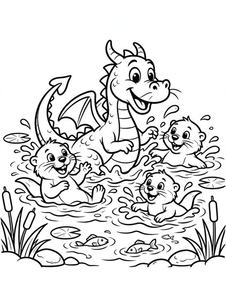 Dragon Otter Splash coloring page
