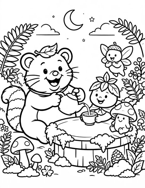 Tanuki Tea coloring page