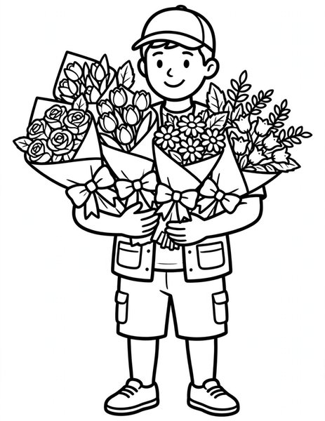 Bouquet Delivery Day coloring page