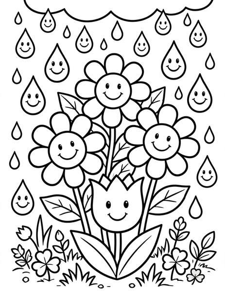 Rainy Day Blooms coloring page