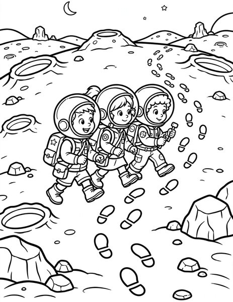 Moon Footprint Mystery coloring page
