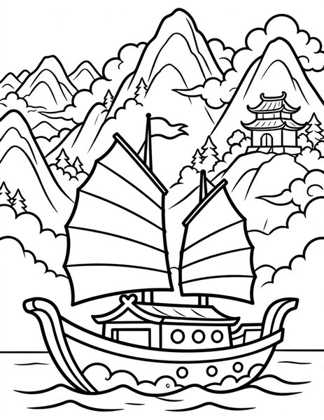 Junk Boat Journey coloring page