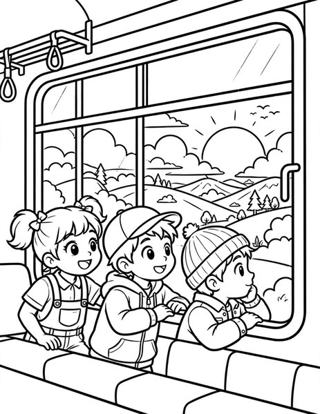 Sunset Train Ride coloring page