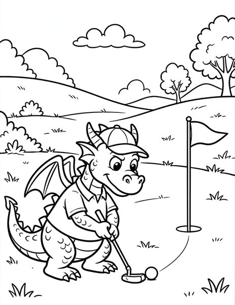 Dragon Golfer coloring page