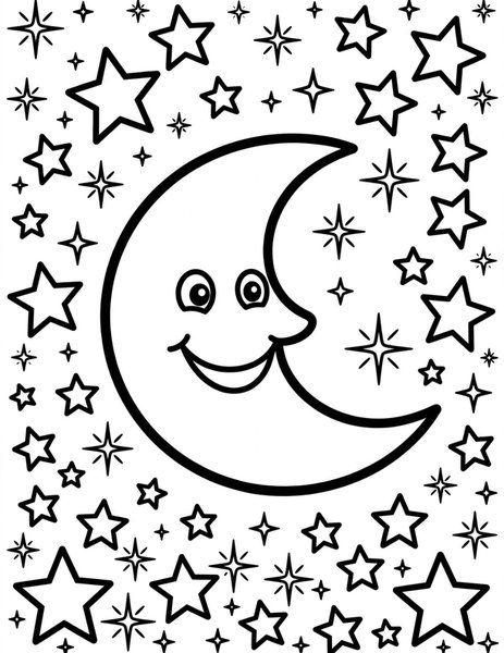 Crescent Moon and Stars coloring page
