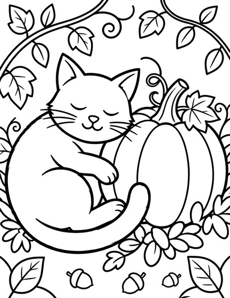 Black Cat with a Pumpkin coloring page
