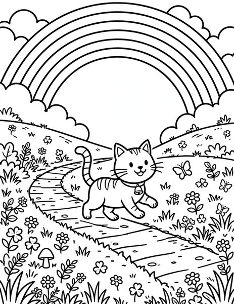 Cat Rainbow Walk coloring page