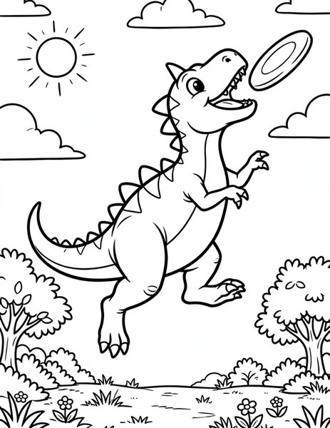 Dino Frisbee Fetch coloring page