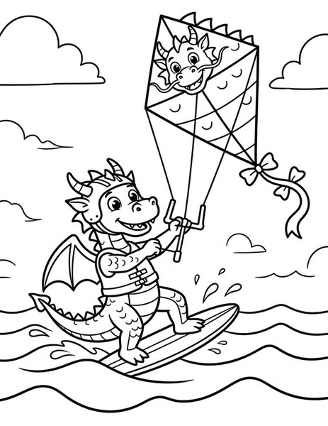 Dragon Kitesurfing coloring page