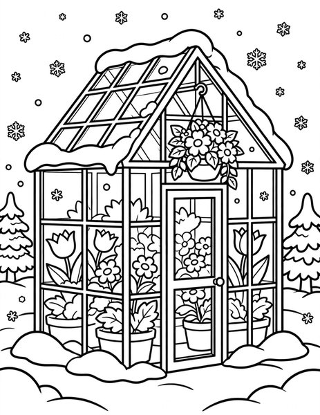 Winter Flower Greenhouse coloring page