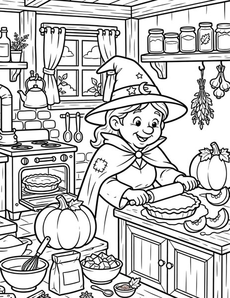 Witch Pie Baker coloring page