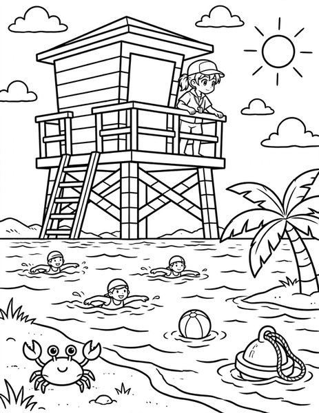 Lifeguard Tower Day coloring page