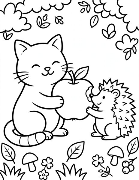 Cat and Hedgehog coloring page