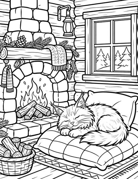 Norwegian Forest Cabin coloring page