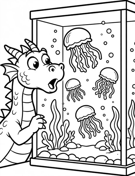 Dragon Aquarium Visit coloring page
