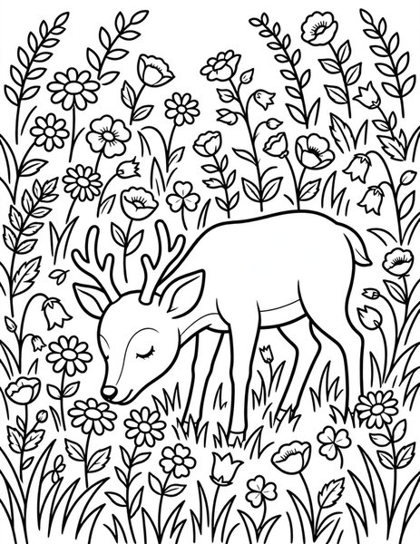 Deer in the Wildflowers coloring page