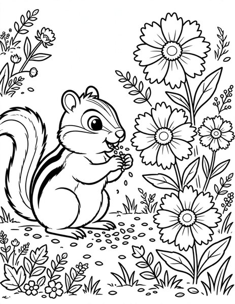 Chipmunk in Coreopsis coloring page
