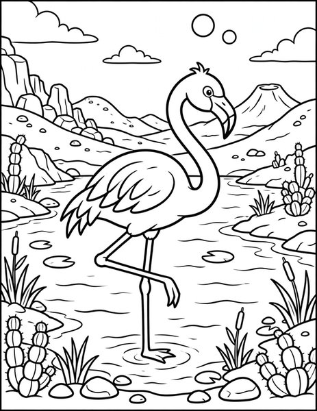 Flamingo on Mars coloring page