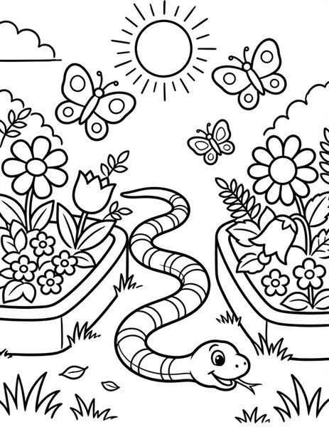 Garter Snake Garden coloring page