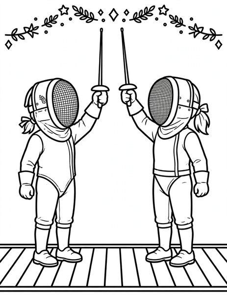 Fencing Duo coloring page