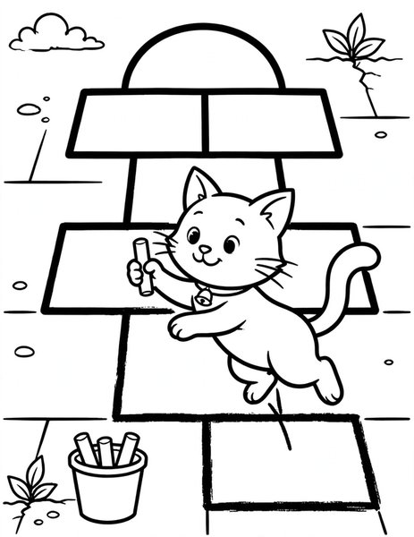 Cat Chalk Hopscotch coloring page