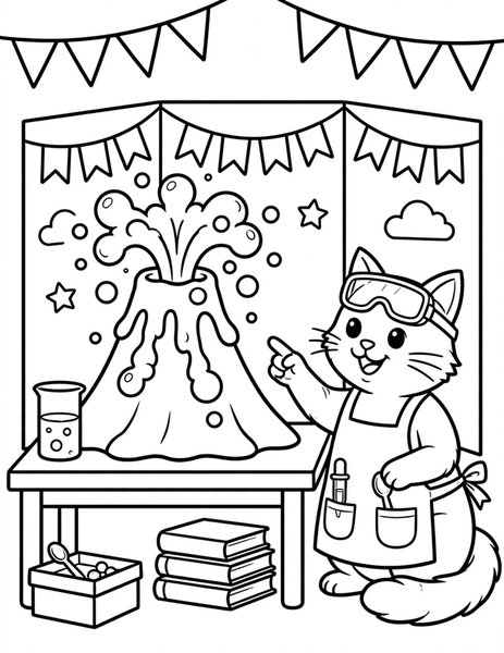 Cat Science Fair coloring page