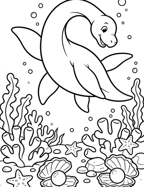 Plesiosaur Pearl Hunt coloring page