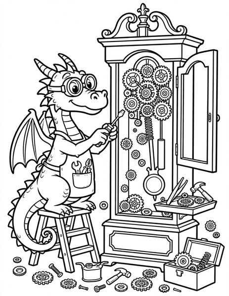 Dragon Clockmaker coloring page