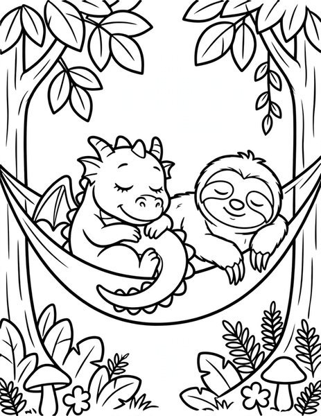 Dragon Sloth Nap coloring page