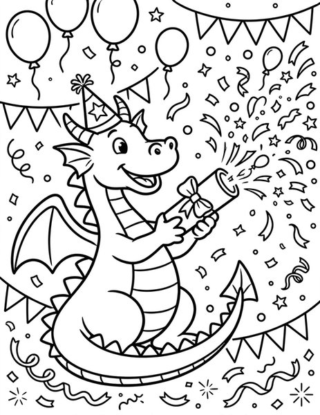 Dragon Confetti Cannon coloring page