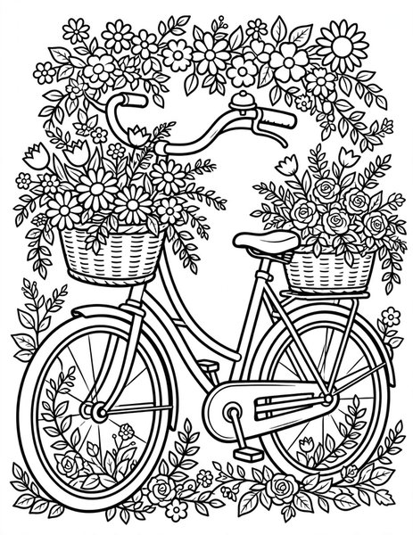 Blooming Bicycle coloring page