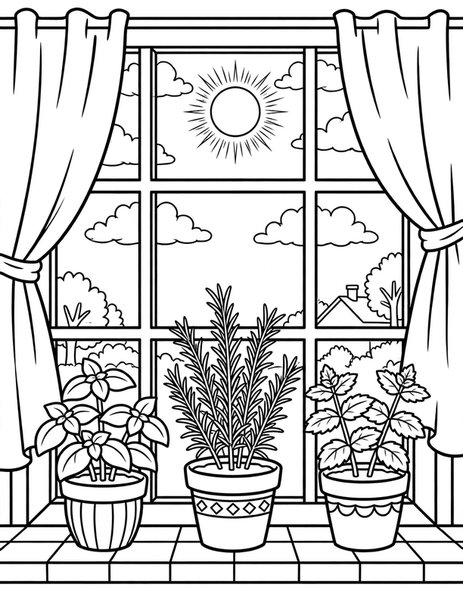 Windowsill Herb Garden coloring page