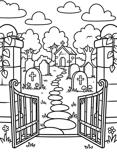 Graveyard Gate coloring page