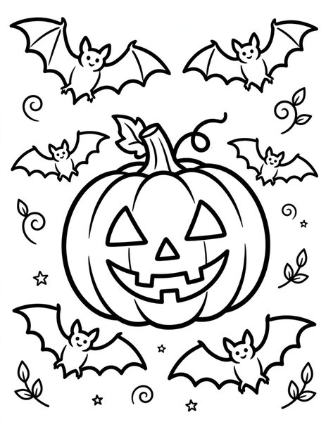 Jack-o'-Lantern and Bats coloring page