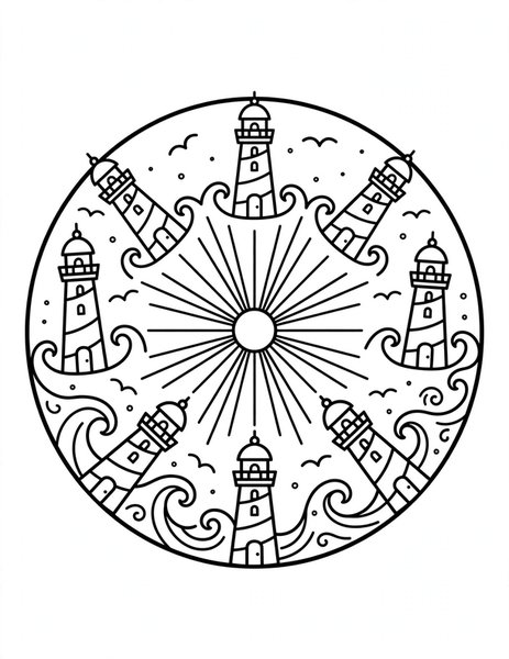 Lighthouse Beam Mandala coloring page