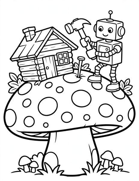 Robot Treehouse Builder coloring page