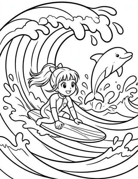 Anime Surfer Girl coloring page